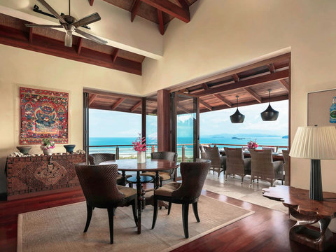 Indoor living and dining area with panoramic ocean views and elegant furnishings - Villa Soluna 5-bedroom luxury hillside retreat southern Koh Samui