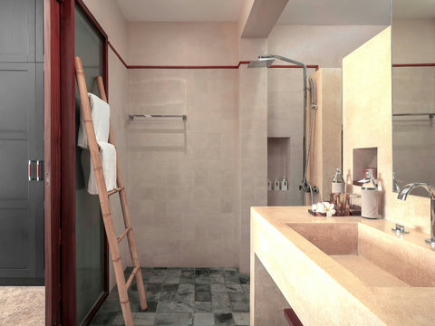 Spacious modern bathroom with rainfall shower, bathtub and contemporary design - Villa Soluna 5-bedroom luxury hillside retreat southern Koh Samui