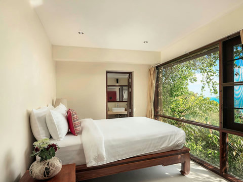 Serene bedroom with tropical garden views and contemporary platform bed - Villa Soluna 5-bedroom luxury hillside retreat southern Koh Samui
