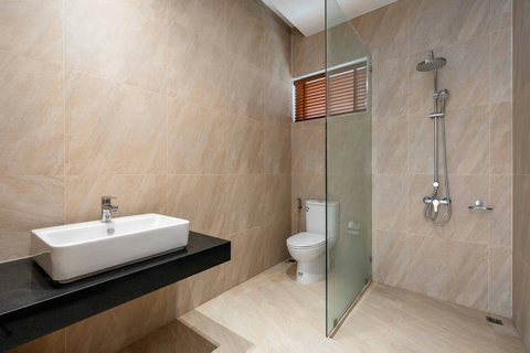 Modern ensuite bathroom with vessel sink Mark villa Marlow Koh Samui