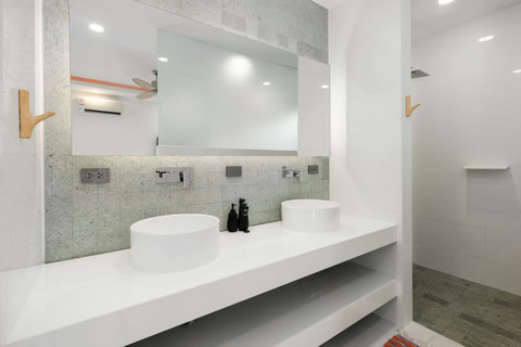 Spacious master bathroom with dual vanity Villa Jasmine Koh Samui luxury villa rental Thailand tropical