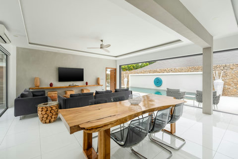 Covered outdoor dining pavilion with pool views Villa Jasmine Koh Samui luxury villa rental Thailand alfresco