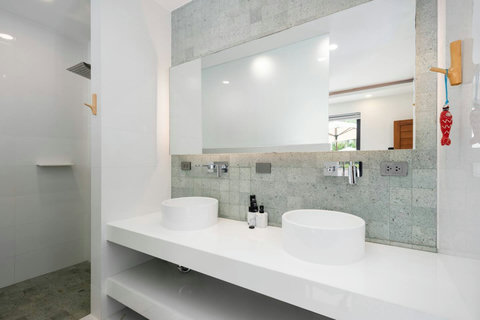Contemporary bathroom vanity with vessel sink Villa Jasmine Koh Samui luxury private pool villa Thailand