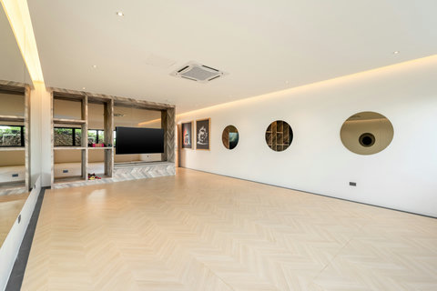 Contemporary hallway with modern design and decorative features