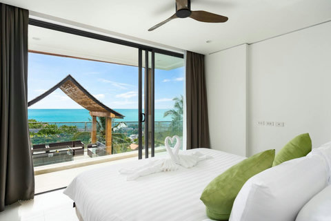 Covered terrace with panoramic ocean views at Villa Ariya - Koh Samui vacation rental with outdoor relaxation area