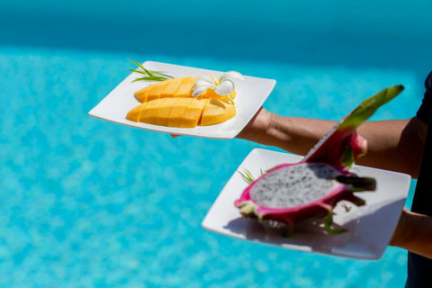Poolside relaxation with tropical spa treatments available at Villa Soluna's private retreat in Koh Samui