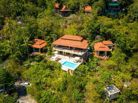 Villa Soluna estate set among lush hillside gardens with multiple pavilions - Koh Samui luxury accommodation