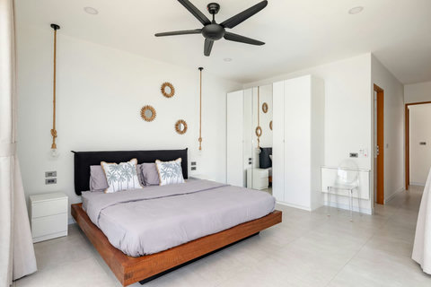 Stylish bedroom with modern decor and ambient lighting