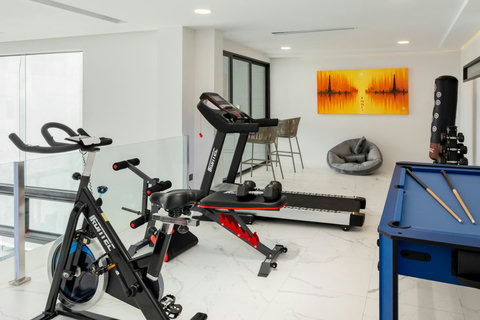 Fully equipped gym with sea views at Villa J3, Replay Residence Bangrak Koh Samui