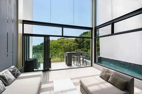Luxury bedroom with sea view balcony at Villa J3, Replay Residence Bangrak Koh Samui