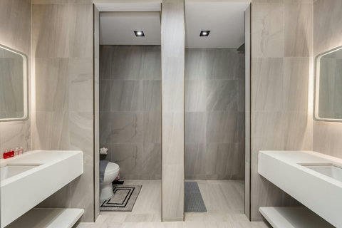 Ensuite bathroom with vanity and shower at Villa J3, Replay Residence Bangrak Koh Samui