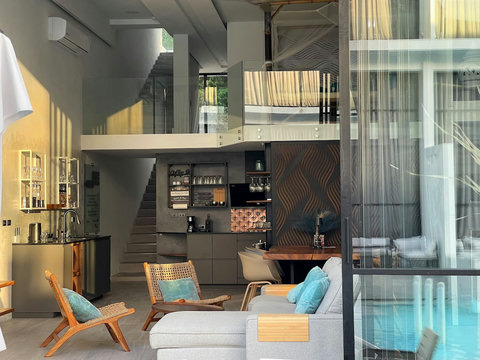 Contemporary lounge with ambient mood lighting at Villa Q1, Koh Samui luxury rental