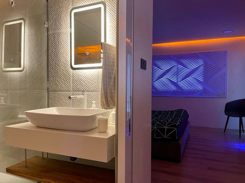 Luxury bathroom with designer vanity at Villa Q1, Bangrak Koh Samui Thailand
