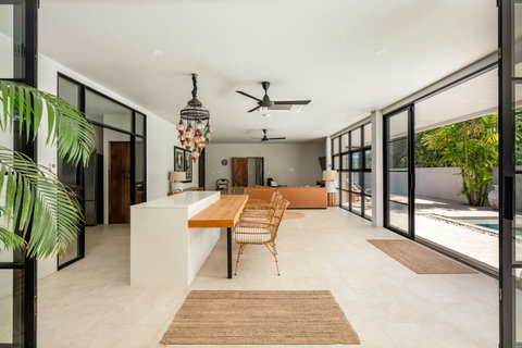 Indoor lounge area with garden views