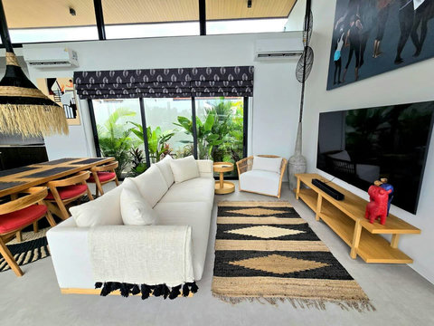 Stylish bedroom with modern decor and cozy atmosphere