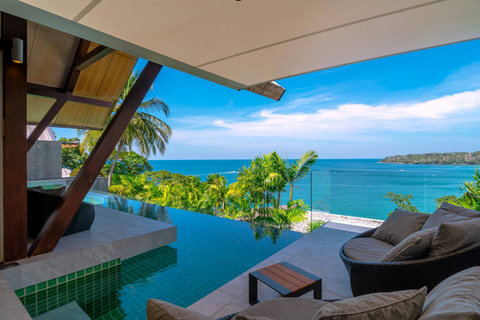 Breathtaking sunset views over the Andaman Sea from Laemsingh Villa pool terrace, Phuket