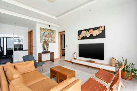Tropical-inspired covered terrace with handcrafted decor at Villa Ombra, Koh Samui holiday home