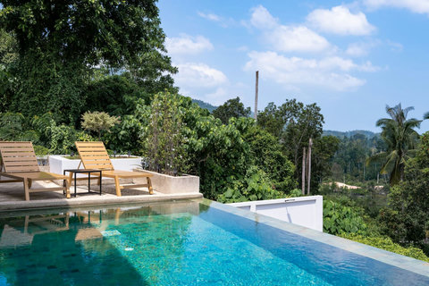 Elevated outdoor dining terrace with panoramic sea views at Villa Ombra, Koh Samui Thailand
