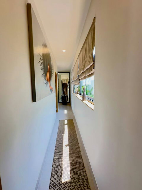 Long hallway gallery feature – Villa Amala 3BR pool villa, modern design in Mae Nam Koh Samui.
