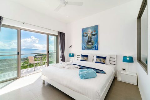 Room N°3 Stunning sea-view bedroom featuring its own private balcony access, blending modern comfort with tropical paradise