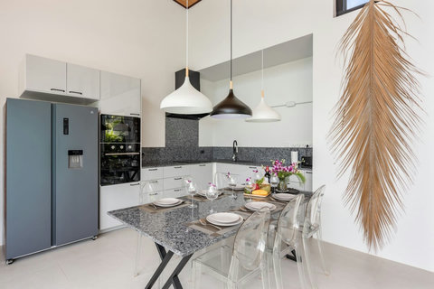 Modern kitchen and dining table for relaxed meals at home