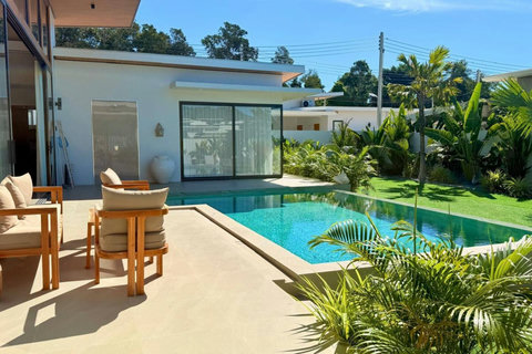 Relaxing poolside terrace at a private villa in Koh Samui, Thailand