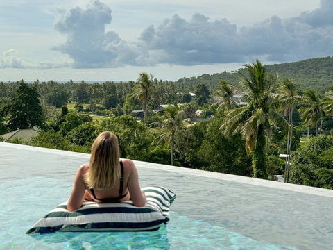Enjoy tranquil tropical views and fresh island air from the villa’s elevated outdoor spaces.