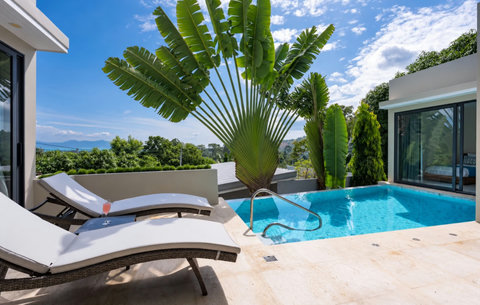 Enjoy sunset dining with the terrace doors open to your private pool