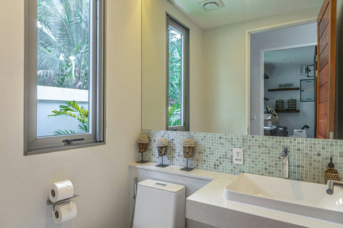 Bathroom with garden view window