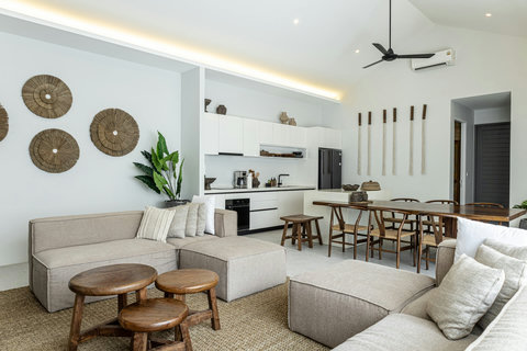 Lounge seating with wooden stools