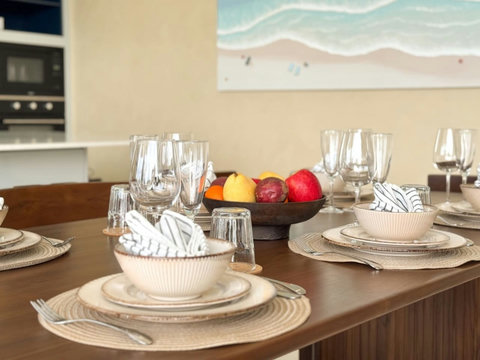 Elegant dining setup for relaxed meals with family or friends.