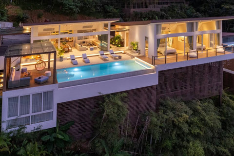 The villa at dusk, high on the Bang Por hillside