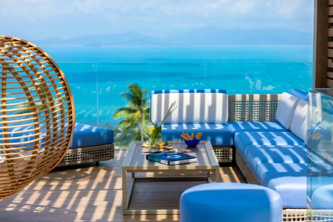 Outdoor lounge sala facing the Gulf of Thailand