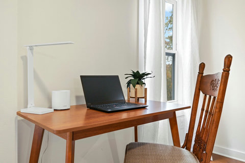 Need to check in or work remotely? A simple dedicated workspace makes longer stays easier.