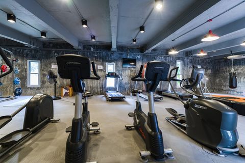 Large gym is well equipped.