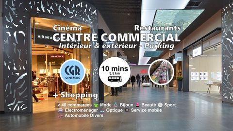 Cinéma, restaurants & enseignes diverses disponibles à proximité en bus ou voiture seulement à 10 mins. 