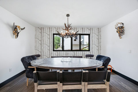 Large dining table with seats for 8