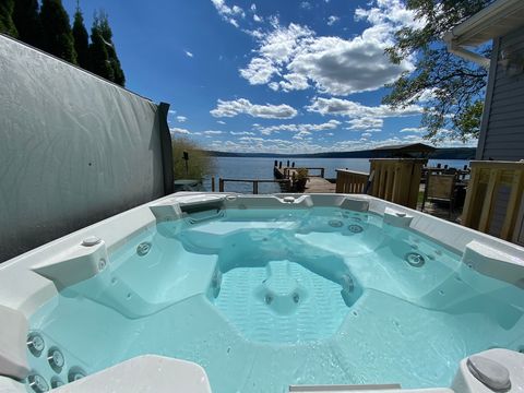 A salt water hot tub with incredible views