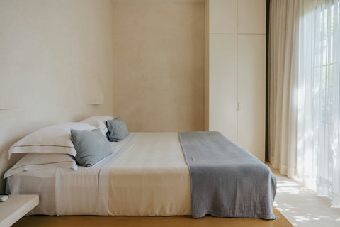 Minimalist bedroom with a platform king bed
