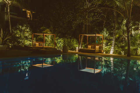 SWIMMING POOLS NIGHT - JASHITA - After-dark pool serenity.