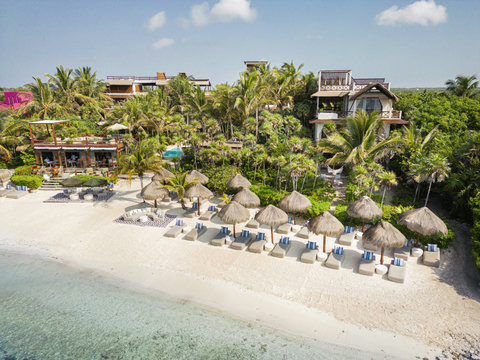 HOTEL VIEWS -  Aerial view of beachfront resort.