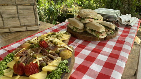 KITCHEN TABLE: Step into a culinary paradise where lush greenery meets gourmet elegance. Enjoy a delightful spread under the warm glow of sunlight filtering through the trees, offering the perfect backdrop for a serene escape. Your taste buds will thank y