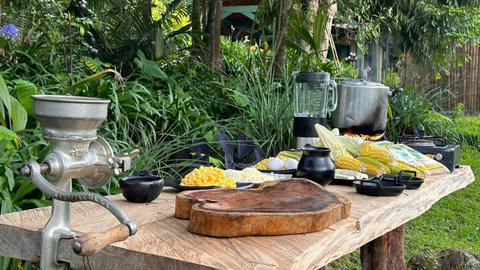 EXTERIOR LUNCH TABLE - ✨ Experience culinary bliss amidst serene greenery! Our rustic outdoor kitchen invites you to embrace the art of slow living, with fresh ingredients and a hint of nostalgia under the soft glow of nature's light. Immerse yourself in