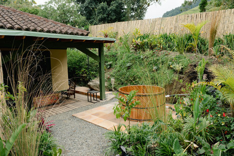 HOT TUB -  Unwind in rustic tranquility beside the crackling fire—your private oasis awaits under the stars. 🌟🛁 #SereneEscape #RelaxInNature