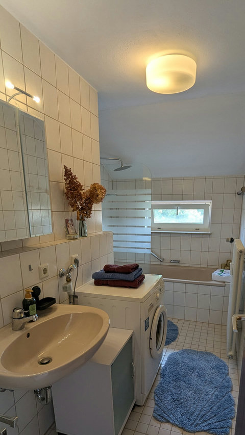 Badezimmer mit Badewanne und integrierter Dusche 
