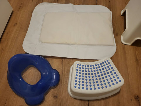 Practical family essentials: kids’ toilet seat, step stool, and changing mat