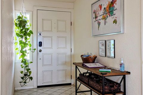 Welcome! Foyer table holds baskets of brochures with fun things to do.