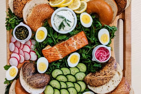We offer several food options, including house-smoked salmon, as shown on this breakfast board. We also cure our own Canadian-style bacon - great for to-go breakfast sandwiches when hiking. Please inquire for pricing and availability.