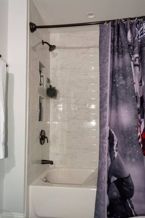 Second-floor blackout tub and shower
