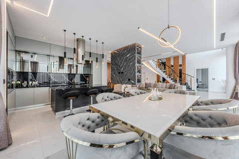 Kitchen island and dining area